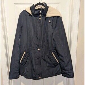 Nautica Women's Size Large Navy Blue And Cream Jacket With Removable Hood